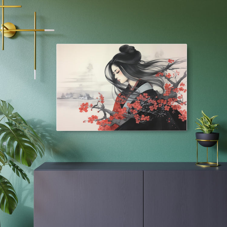 Metal Art Asian Woman with Cherry Blossoms Decorative Wall Art - The Art Hub