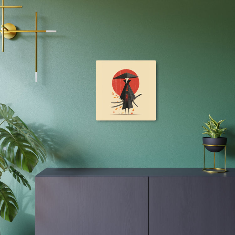 Samurai Metal Art Sign — Minimal Japanese Warrior Wall Decor with Red Sun - The Art Hub
