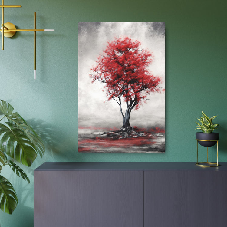 Red Tree Metal Art Sign Modern Abstract Wall Decor - The Art Hub