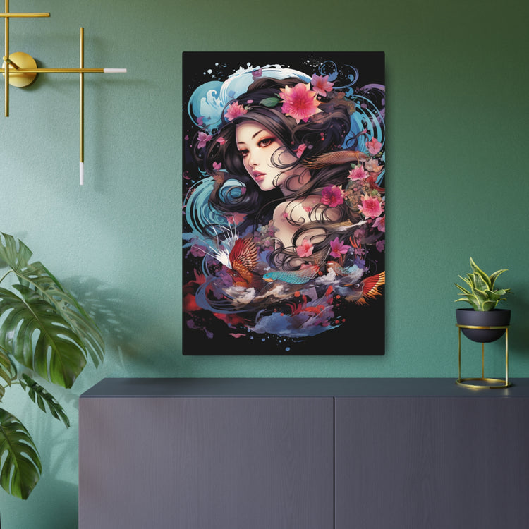 Japanese Floral Portrait Metal Art – Decorative Wall Plaque - The Art Hub