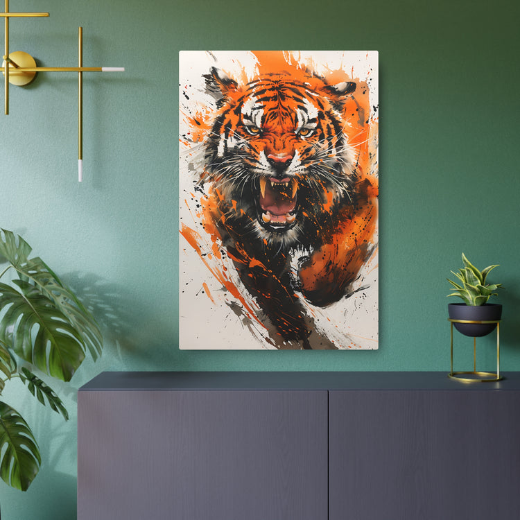 Roaring Tiger Metal Art Sign Vibrant Orange Wildlife Wall Decor - The Art Hub