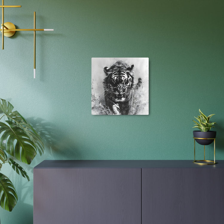Tiger Metal Art — Dramatic Black & White Running Tiger Wall Decor - The Art Hub