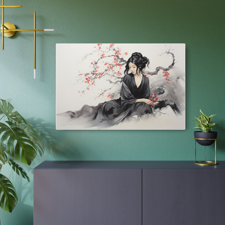 Metal Art Geisha with Cherry Blossoms Wall Art - The Art Hub