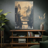 Serene Mountain Bridge Canvas Wall Art — East Asian Landscape Matte Stretched Print - The Art Hub