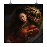 Matte Vertical Poster — Asian Warrior Woman with Dragon Art Print - The Art Hub