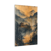 Golden Mist Mountain Landscape Canvas — Asian Pagoda Wall Art - The Art Hub