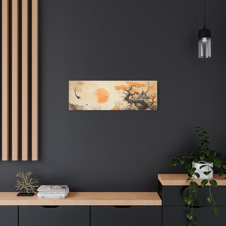 Japanese Landscape Metal Art Orange Sun & Bonsai Trees Wall Decor - The Art Hub