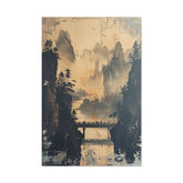 Serene Mountain Bridge Canvas Wall Art — East Asian Landscape Matte Stretched Print - The Art Hub
