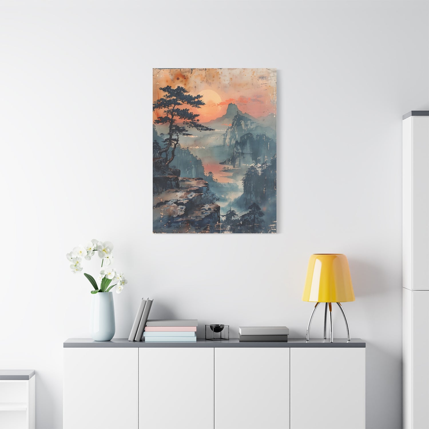 Sunset Mountain Landscape Canvas Print — Misty Pine Cliff Wall Art - The Art Hub