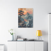 Sunset Mountain Landscape Canvas Print — Misty Pine Cliff Wall Art - The Art Hub