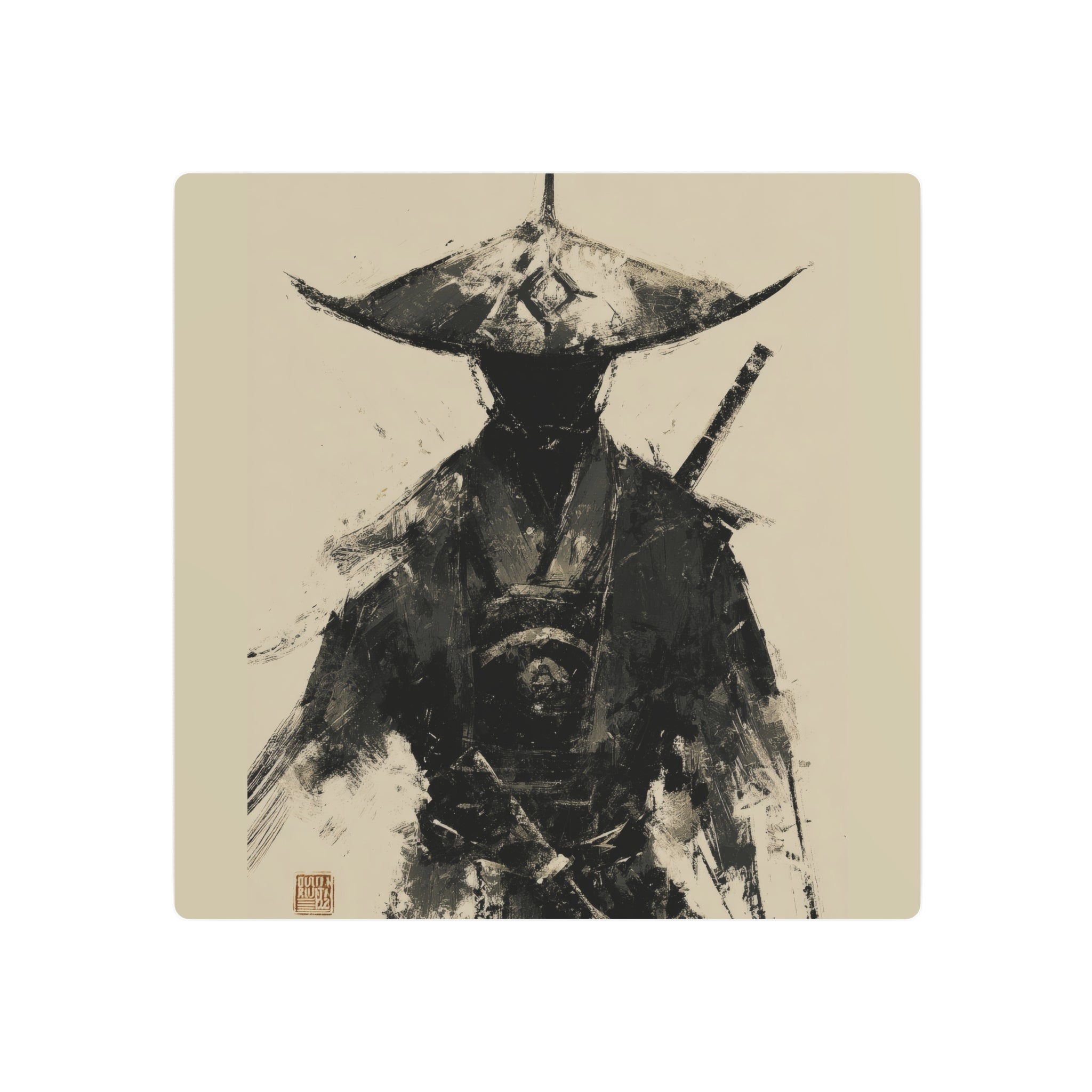 Samurai Ink Warrior Metal Art Sign — Japanese Sumi-e Wall Decor