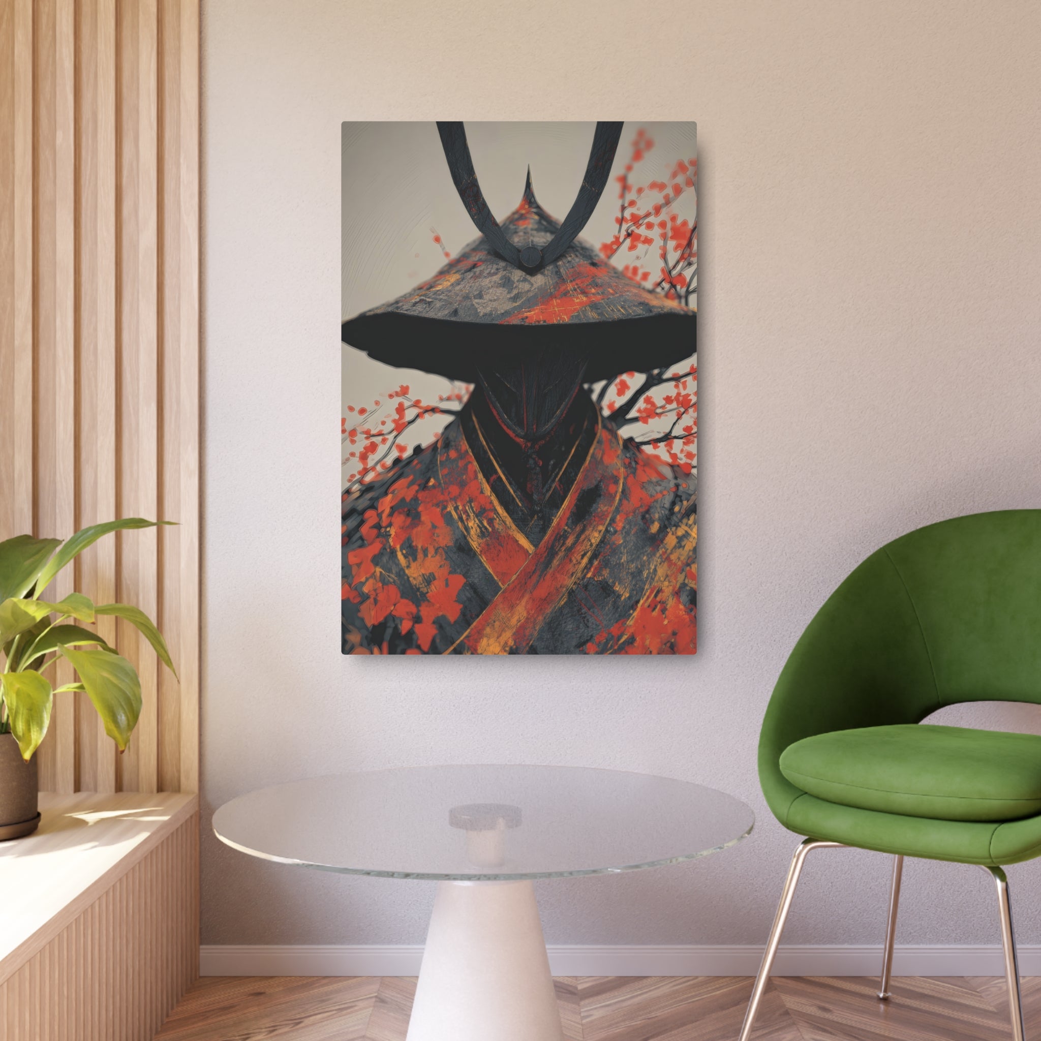 Metal Art Sign — Samurai Shadow with Autumn Maples