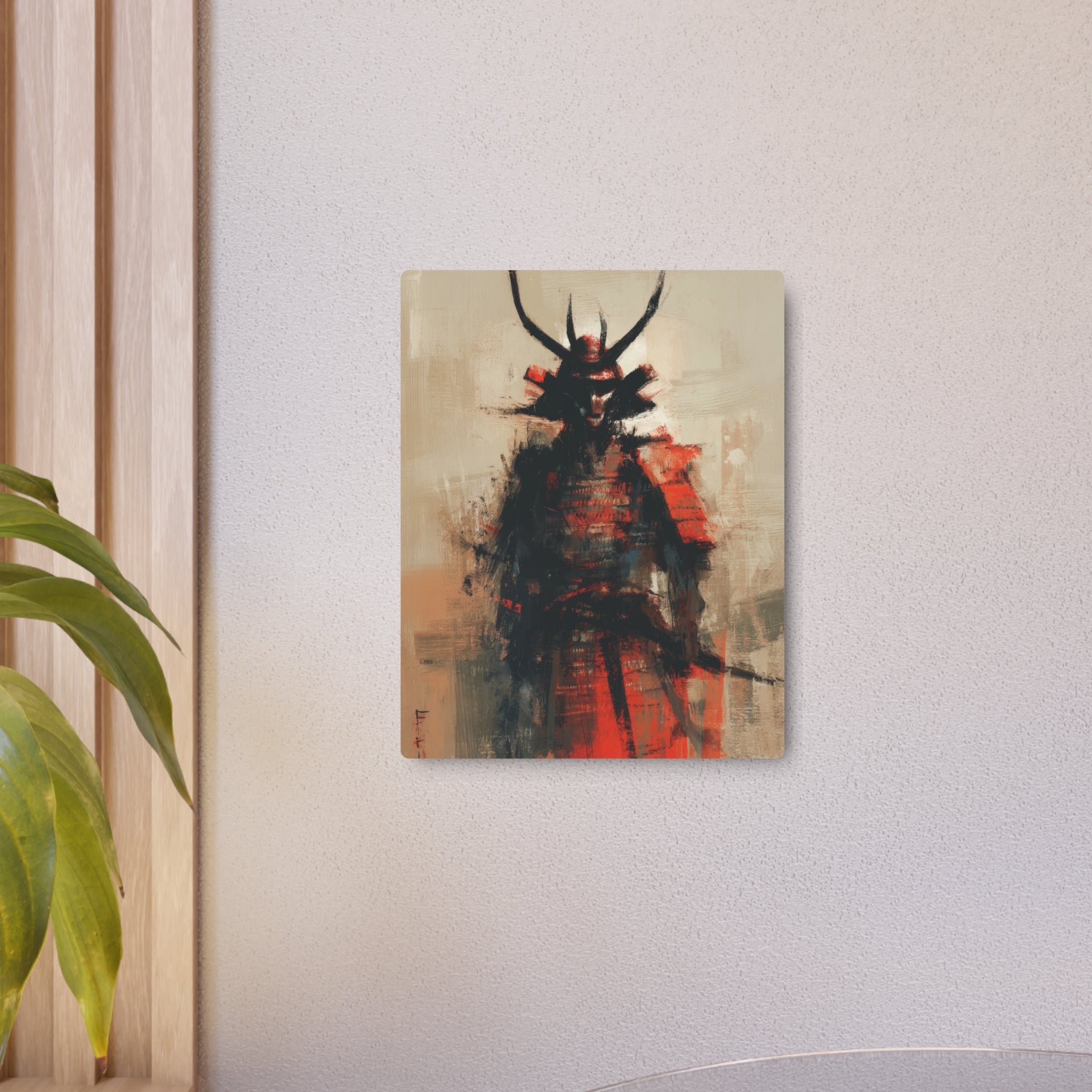 Samurai Metal Art Sign — Abstract Red Warrior Wall Decor
