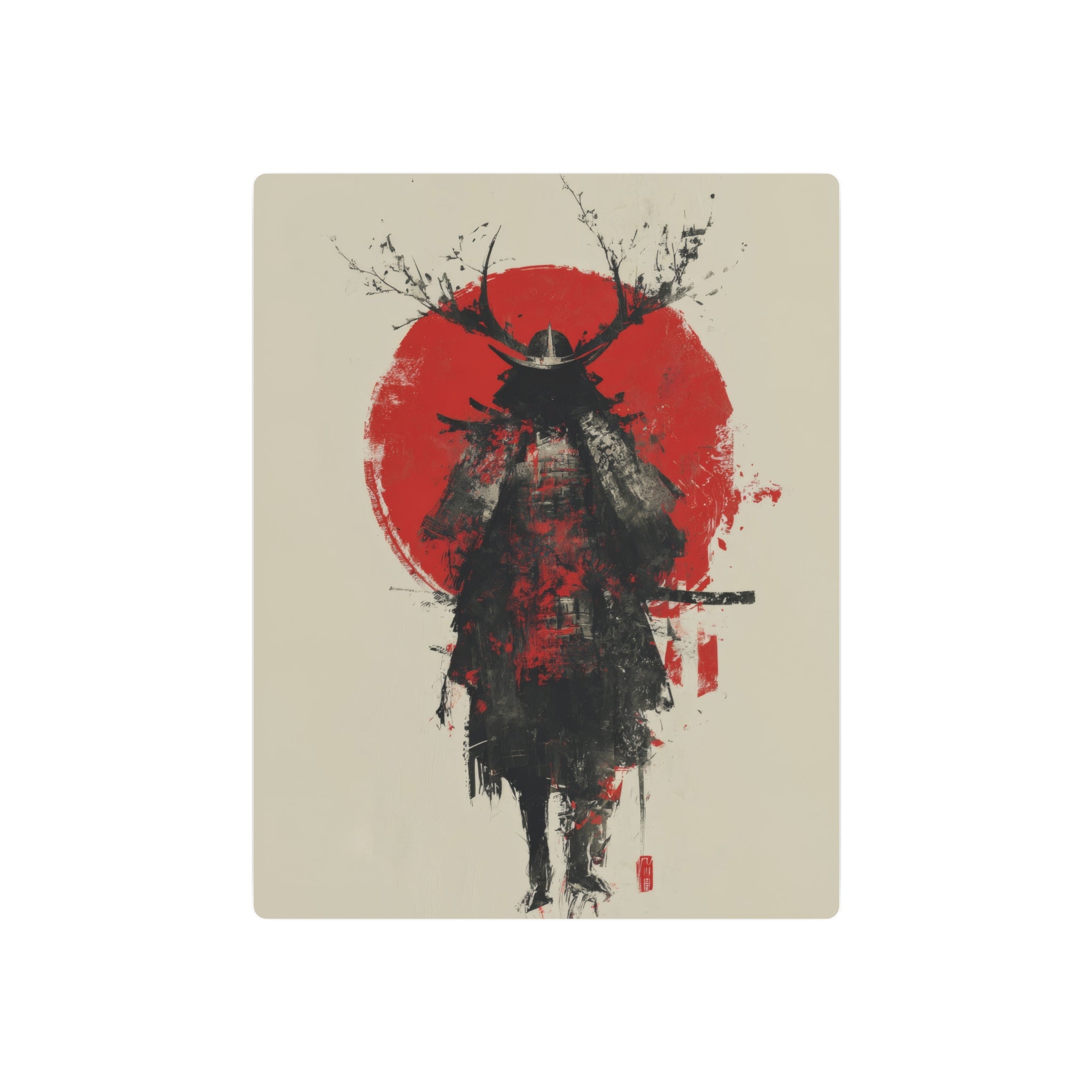 Samurai Metal Art Sign — Red Sun Warrior Wall Decor