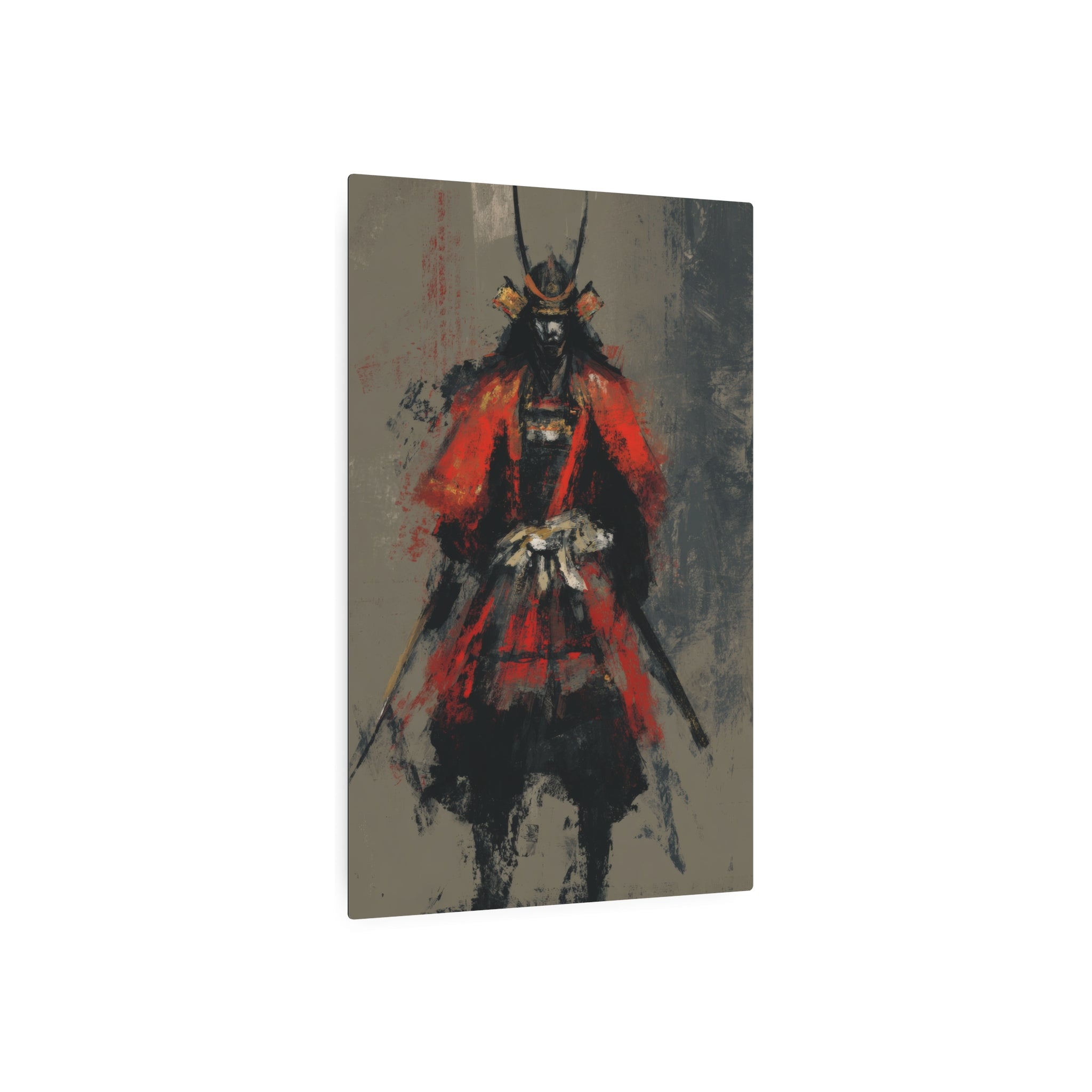 Samurai Warrior Metal Art Sign — Abstract Red Armor Wall Décor