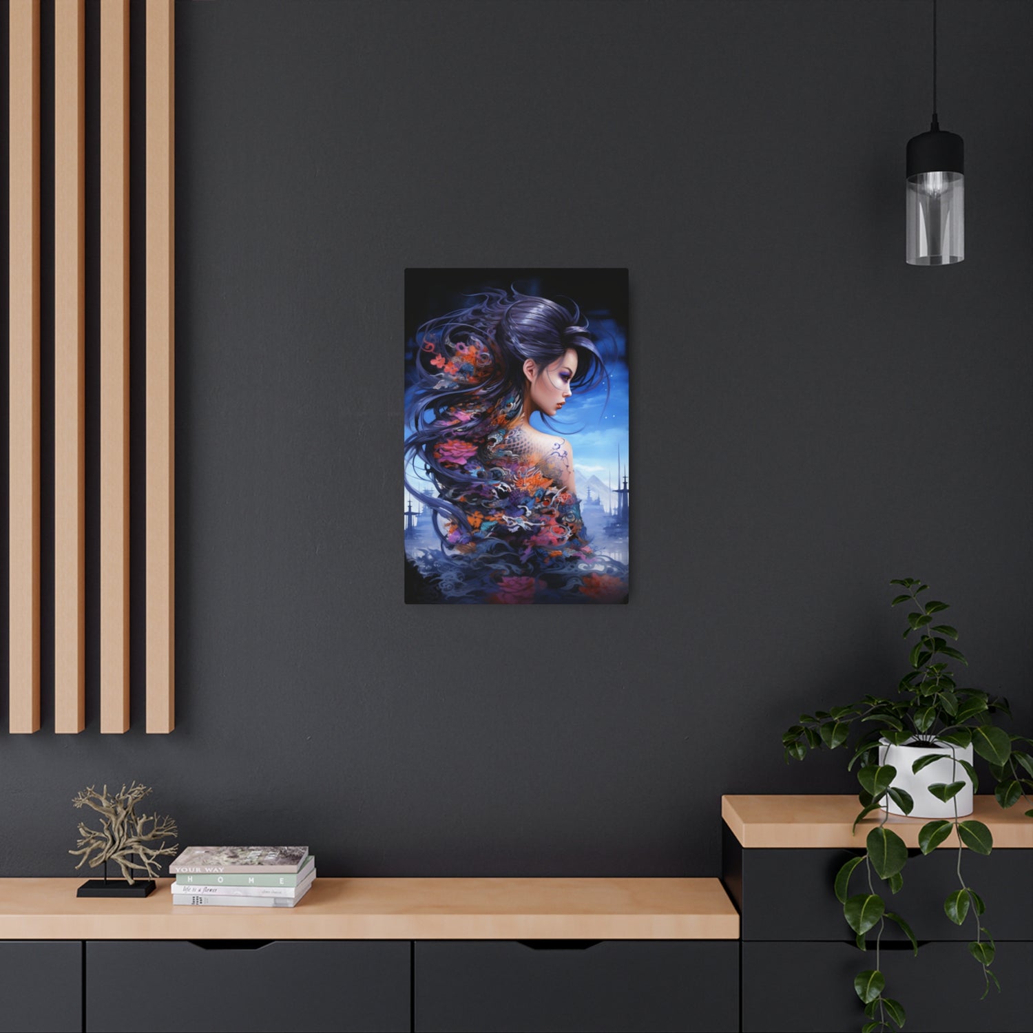 Metal Art — Ethereal Asian Fantasy Woman Wall Decor (Koi & Dragon Tattoo) - The Art Hub