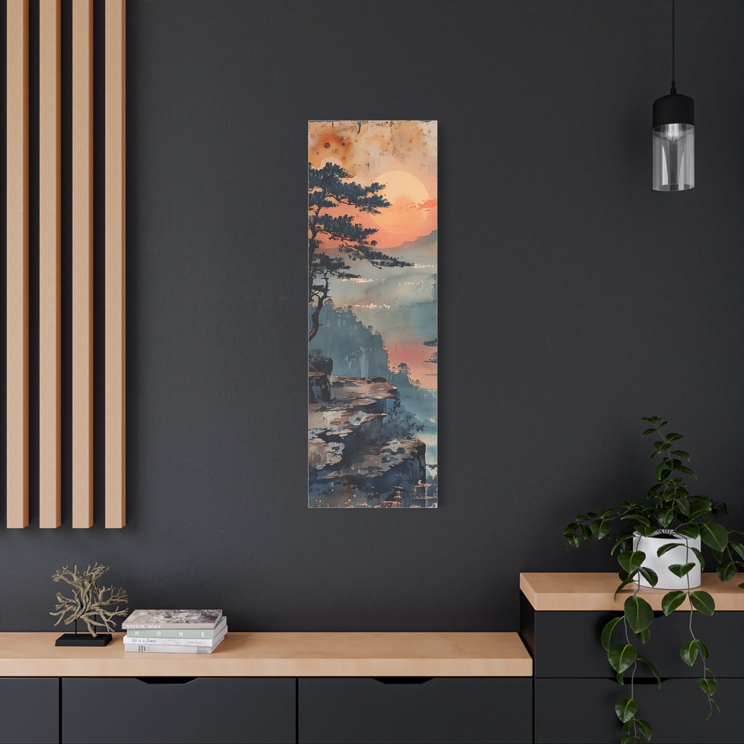 Sunset Mountain Landscape Canvas Print — Misty Pine Cliff Wall Art - The Art Hub