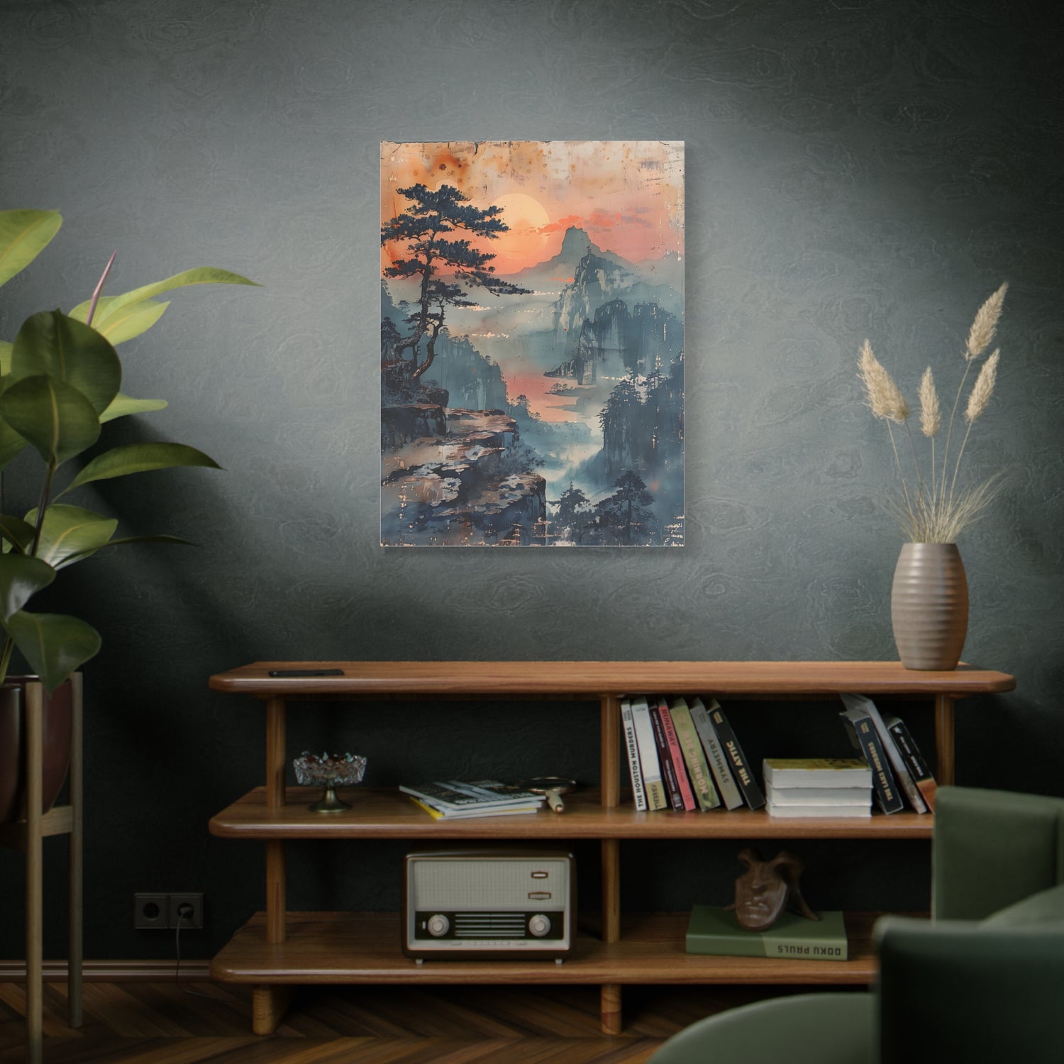 Sunset Mountain Landscape Canvas Print — Misty Pine Cliff Wall Art - The Art Hub