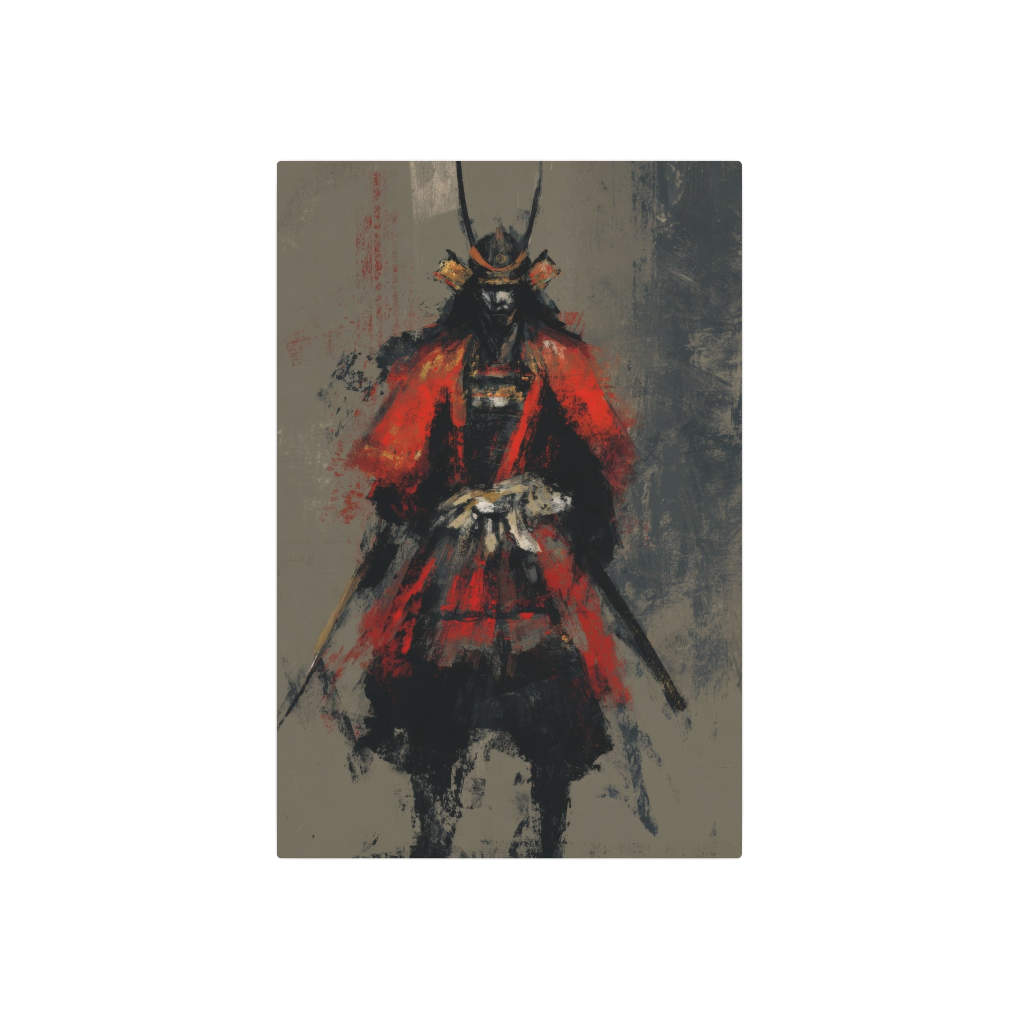 Samurai Warrior Metal Art Sign — Abstract Red Armor Wall Décor