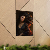 Fantasy Portrait Poster — Dark Sorceress with Dragon Matte Vertical Print - The Art Hub