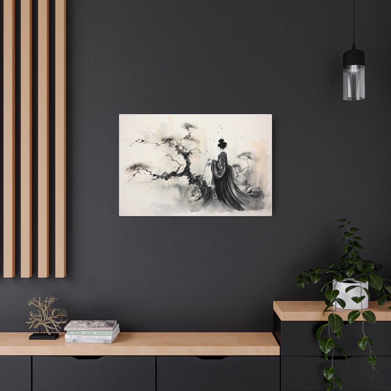 Metal Art Zen Geisha Ink Landscape Wall Plaque - The Art Hub