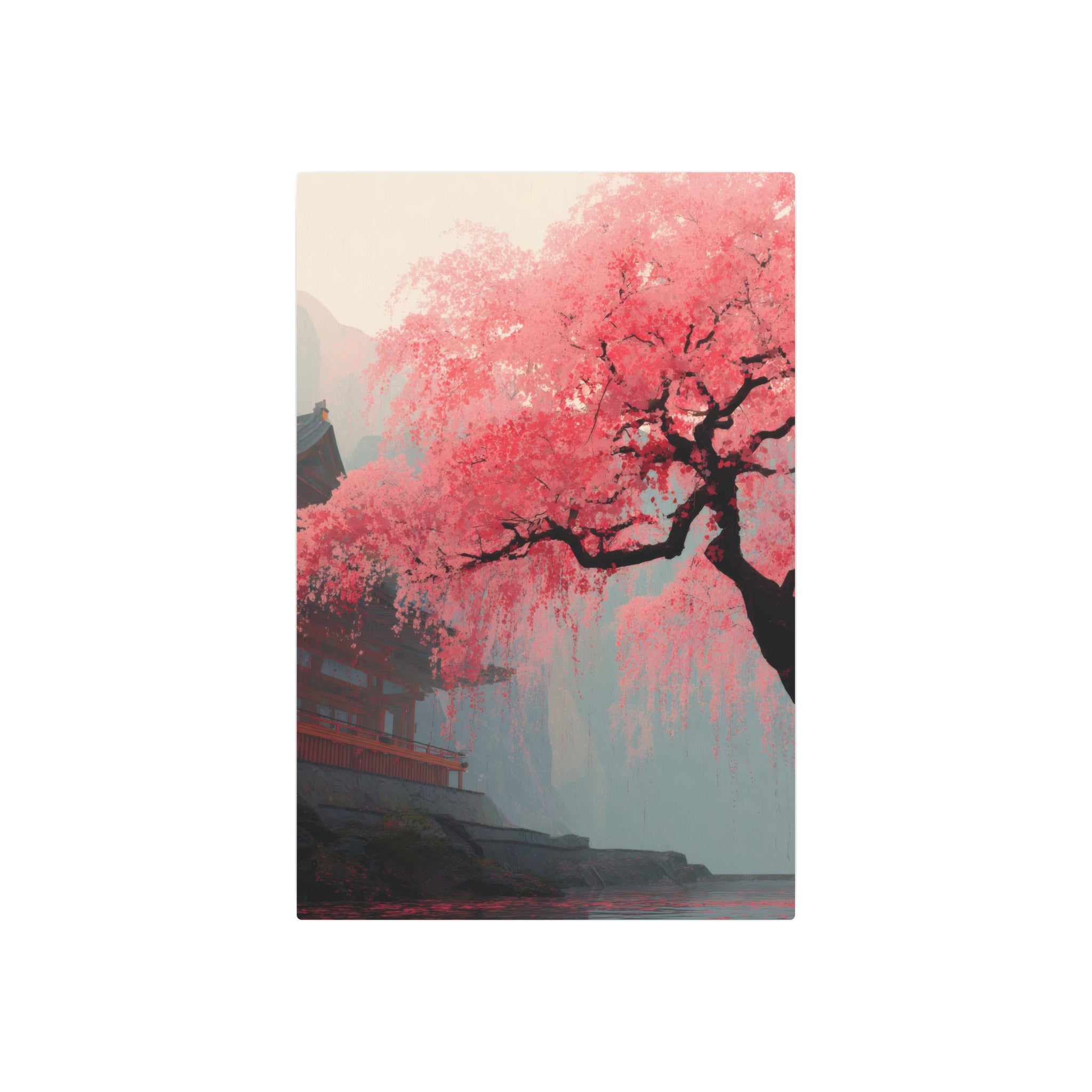 Cherry Blossom Metal Art Sign – Pink Sakura Landscape Wall Décor