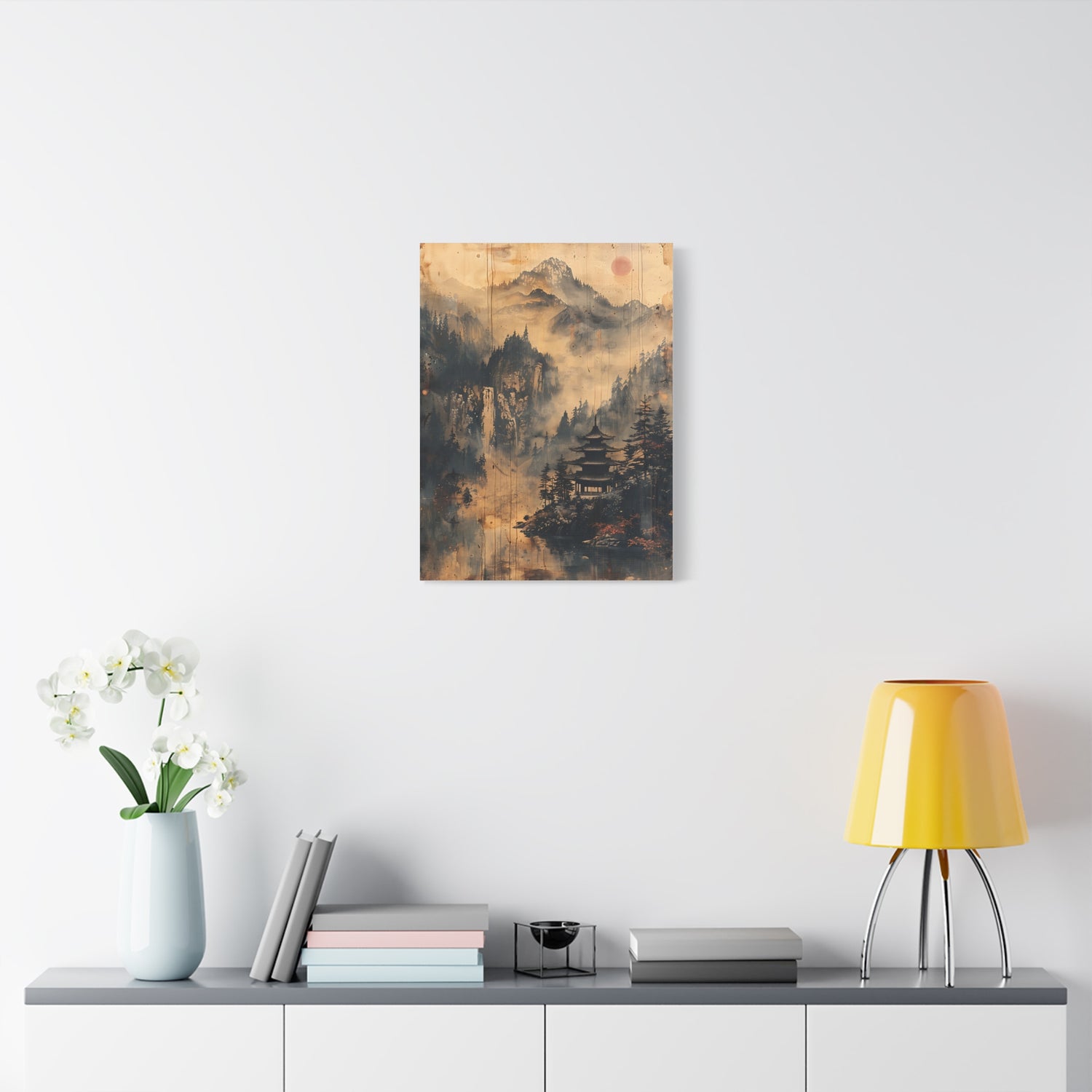 Zen Mountain Mist Canvas Art — Japanese Pagoda Landscape on Stretched Matte Canvas - The Art Hub