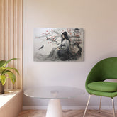 Oriental Lady Metal Art Serene Geisha with Cherry Blossoms Wall Decor - The Art Hub