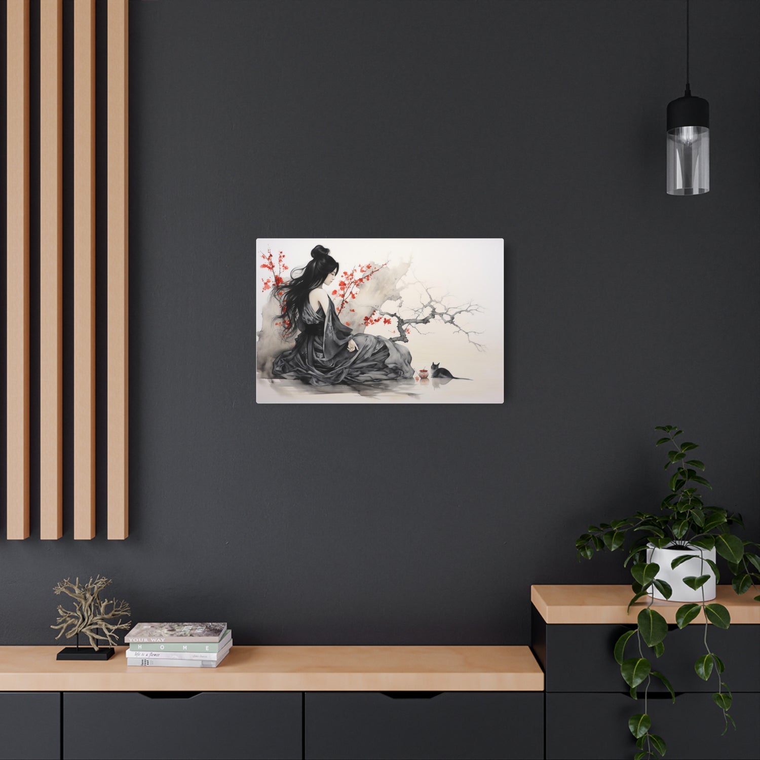 Metal Art Asian-Inspired Geisha with Cherry Blossoms Wall Art - The Art Hub