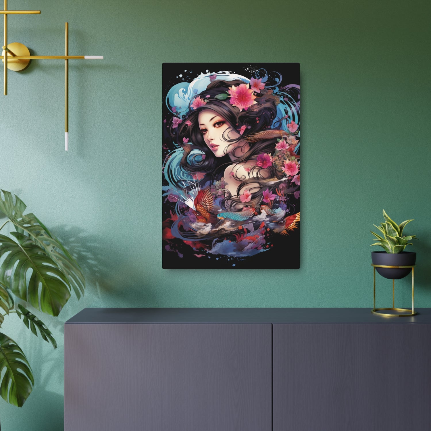 Japanese Floral Portrait Metal Art – Decorative Wall Plaque - The Art Hub