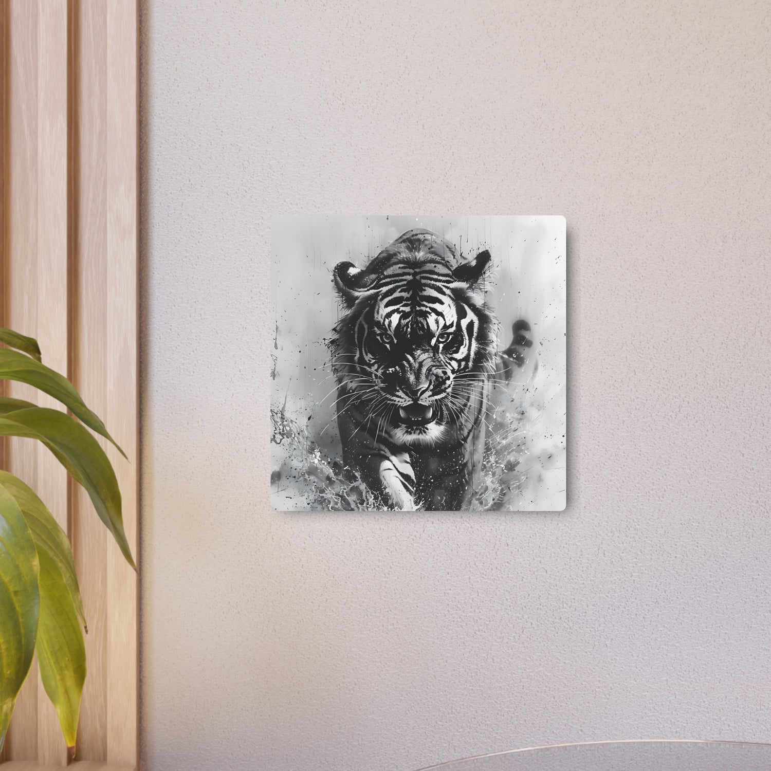 Tiger Metal Art — Dramatic Black & White Running Tiger Wall Decor - The Art Hub