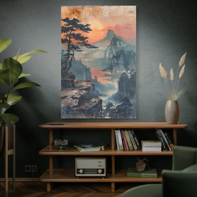 Sunset Mountain Landscape Canvas Print — Misty Pine Cliff Wall Art - The Art Hub