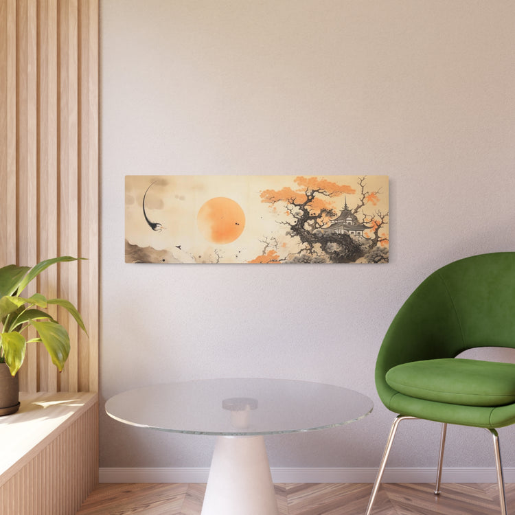 Japanese Landscape Metal Art Orange Sun & Bonsai Trees Wall Decor - The Art Hub