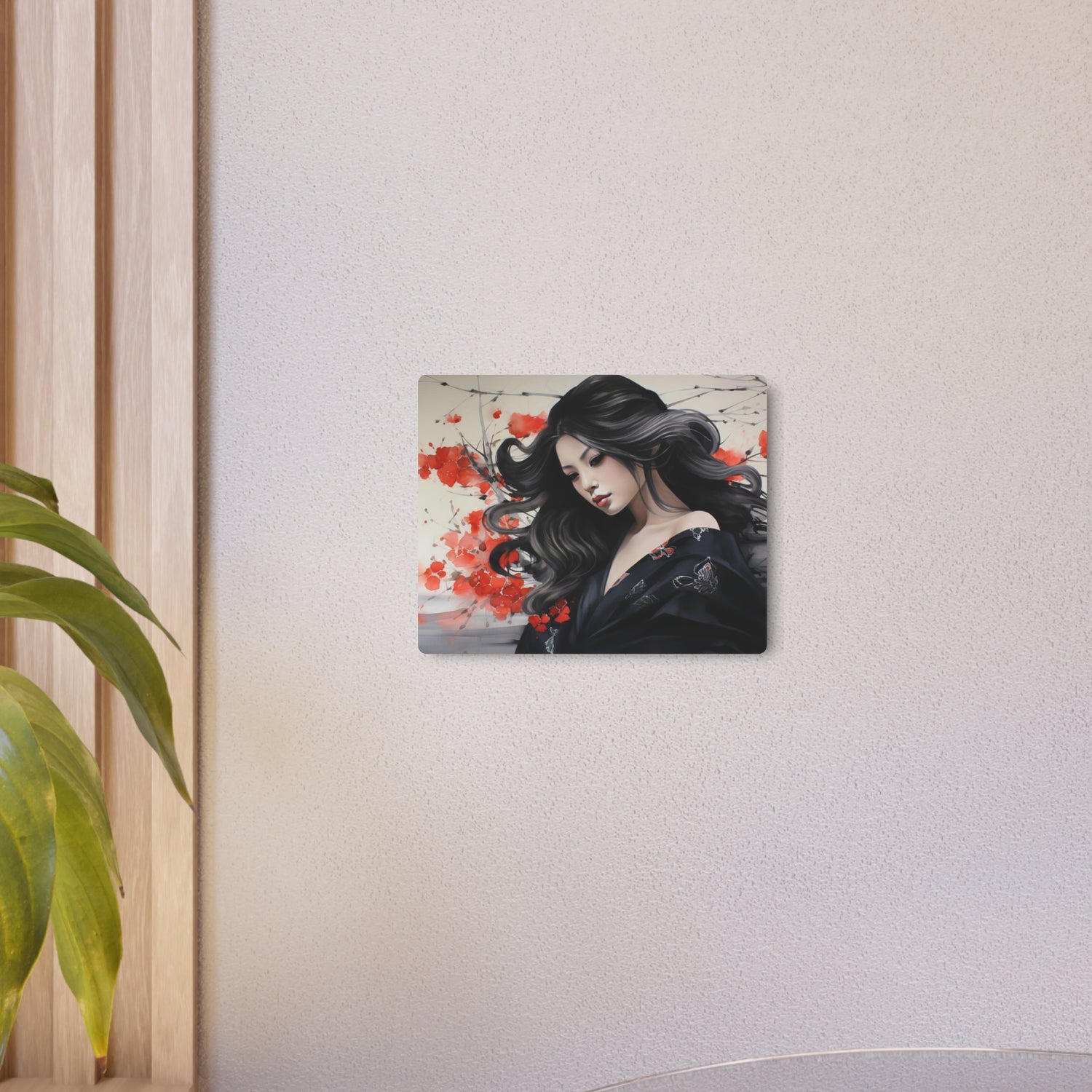 Metal Art Elegant Geisha Portrait Wall Art with Red Poppies | Asian-Inspired Decorative Metal Art - The Art Hub