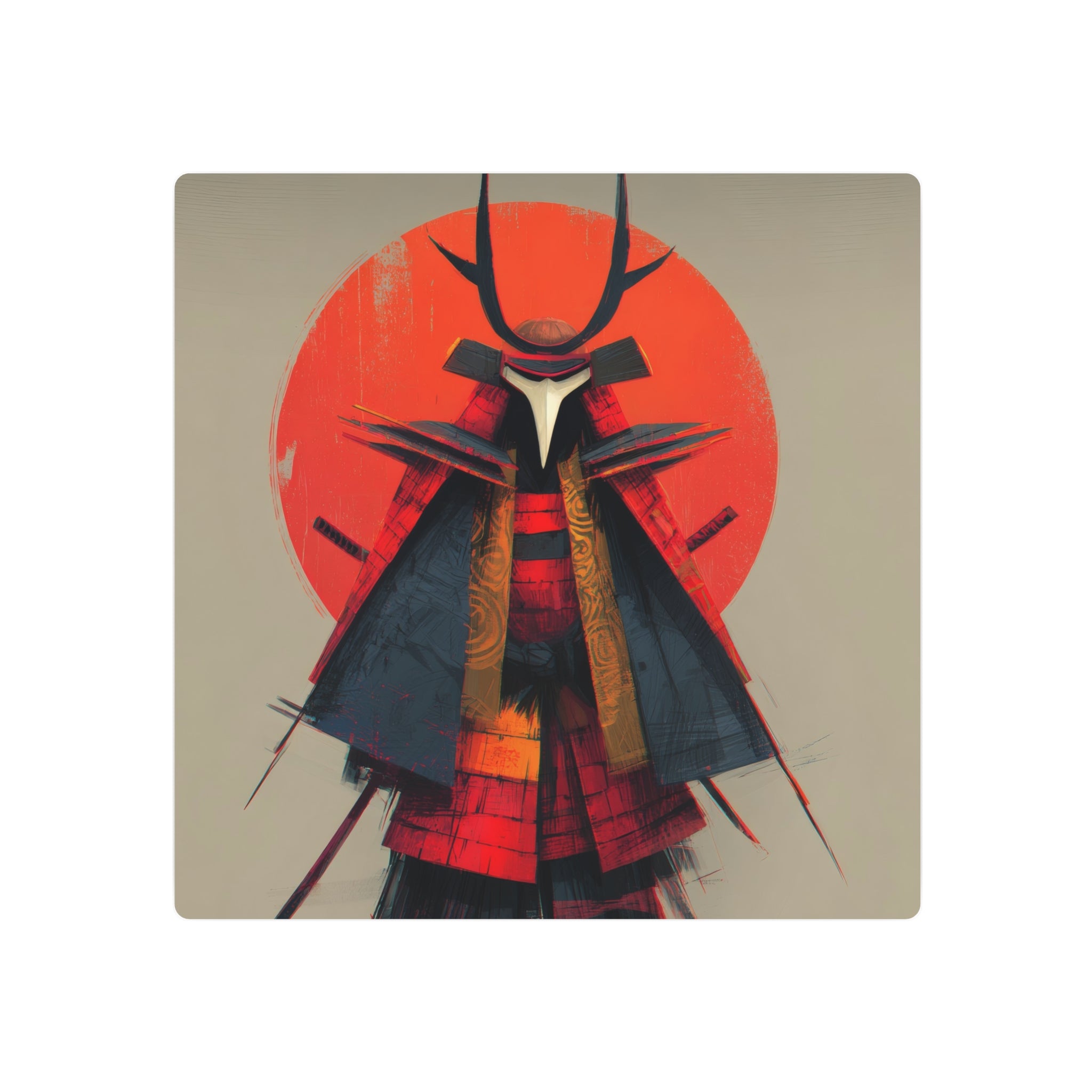 Samurai Metal Art Sign — Red Sun Warrior Wall Decor