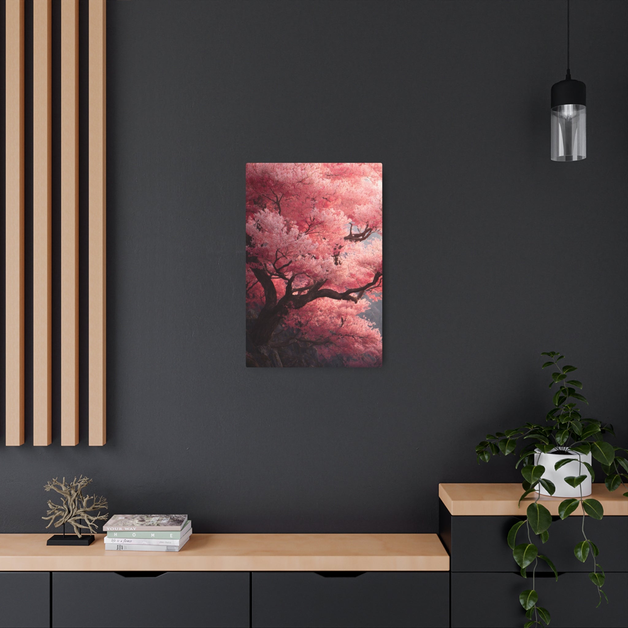 Cherry Blossom Metal Art Sign — Pink Sakura Wall Decor