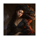 Fantasy Portrait Poster — Dark Sorceress with Dragon Matte Vertical Print - The Art Hub