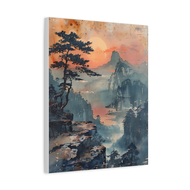Sunset Mountain Landscape Canvas Print — Misty Pine Cliff Wall Art - The Art Hub