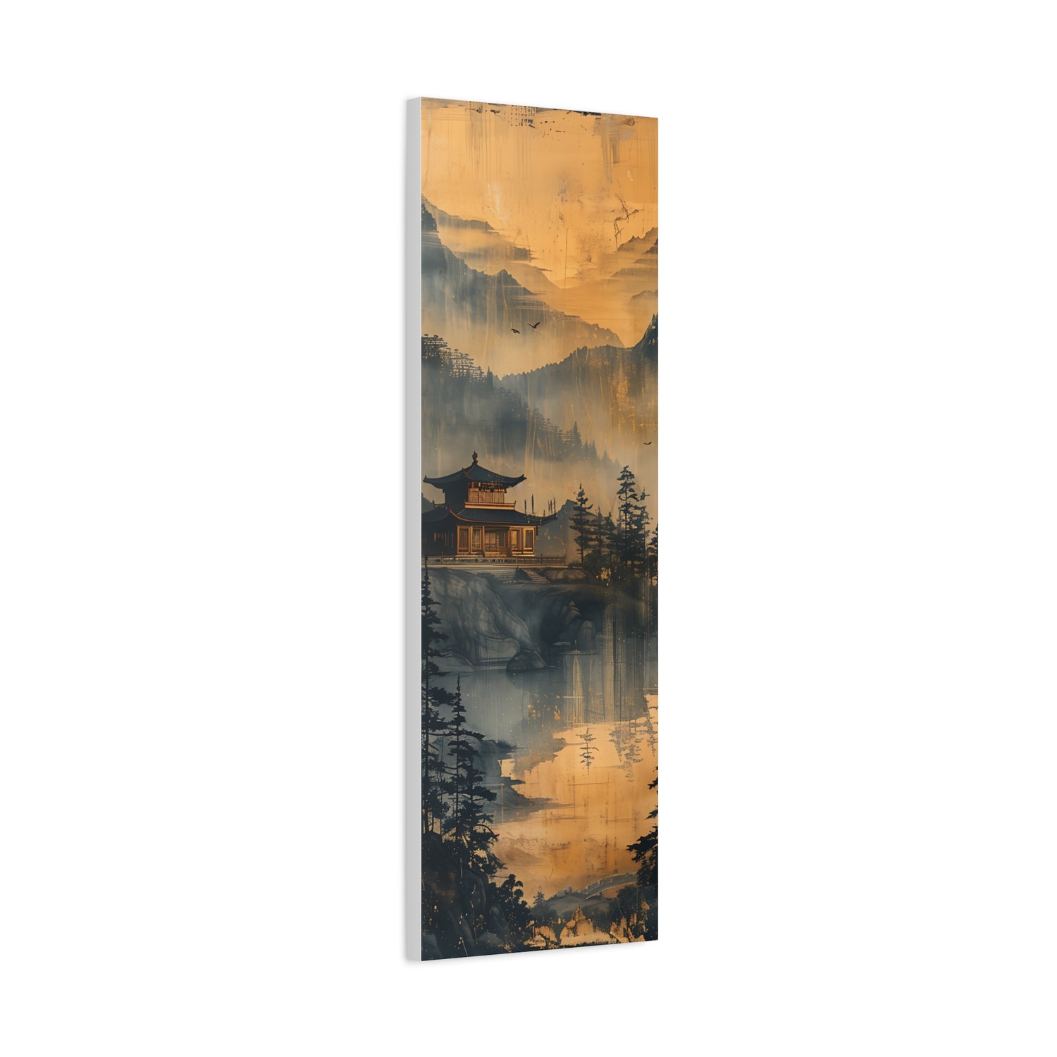 Golden Mist Mountain Landscape Canvas — Asian Pagoda Wall Art - The Art Hub