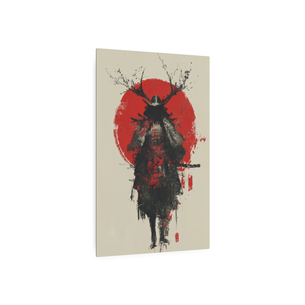 Samurai Metal Art Sign — Red Sun Warrior Wall Decor