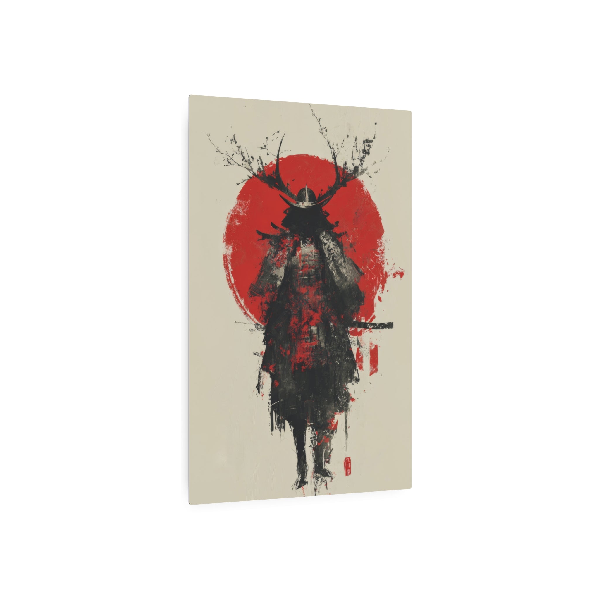 Samurai Metal Art Sign — Red Sun Warrior Wall Decor