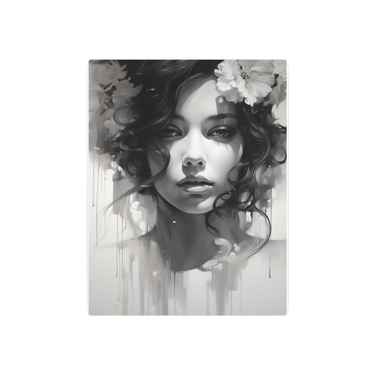 Metal Wall Art Sign — Monochrome Portrait of Woman with Floral Accents - The Art Hub
