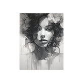Metal Wall Art Sign — Monochrome Portrait of Woman with Floral Accents - The Art Hub