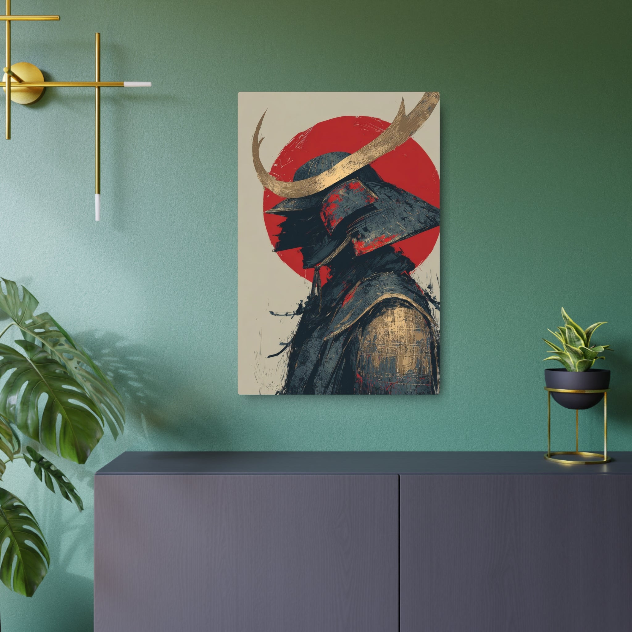 Samurai Helmet Metal Art Sign — Japanese Warrior Wall Decor