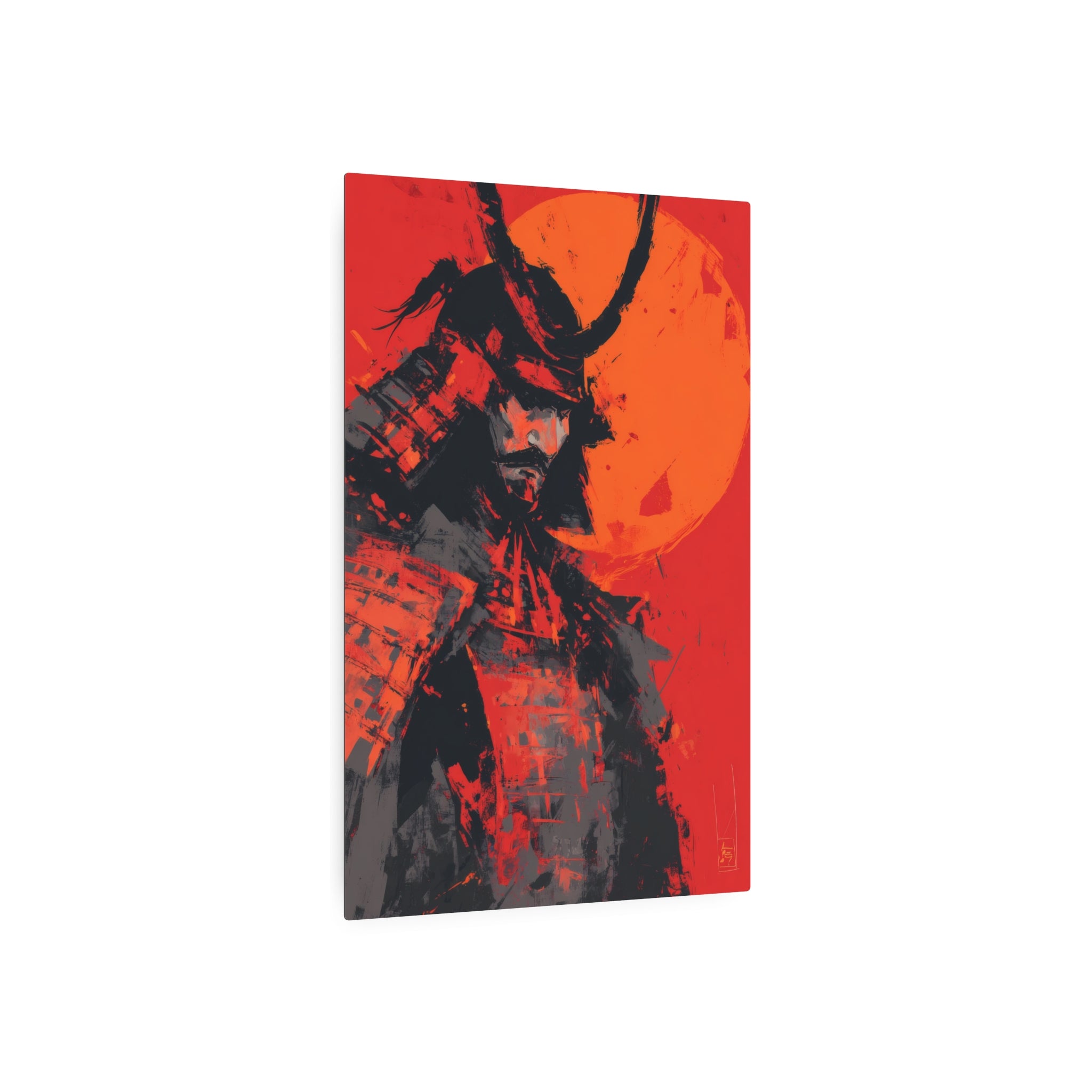 Samurai Moon Metal Art Sign — Red Warrior Wall Decor