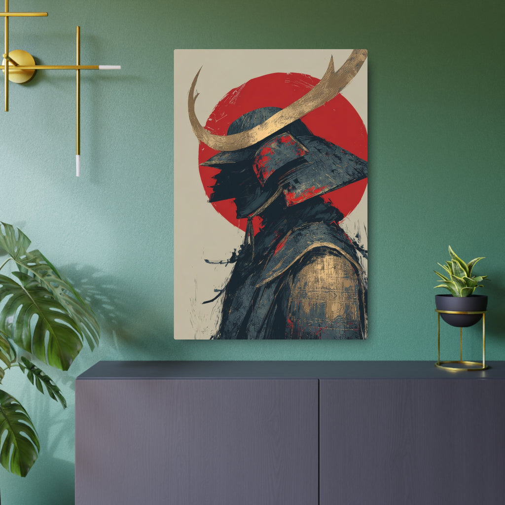 Samurai Helmet Metal Art Sign — Japanese Warrior Wall Decor