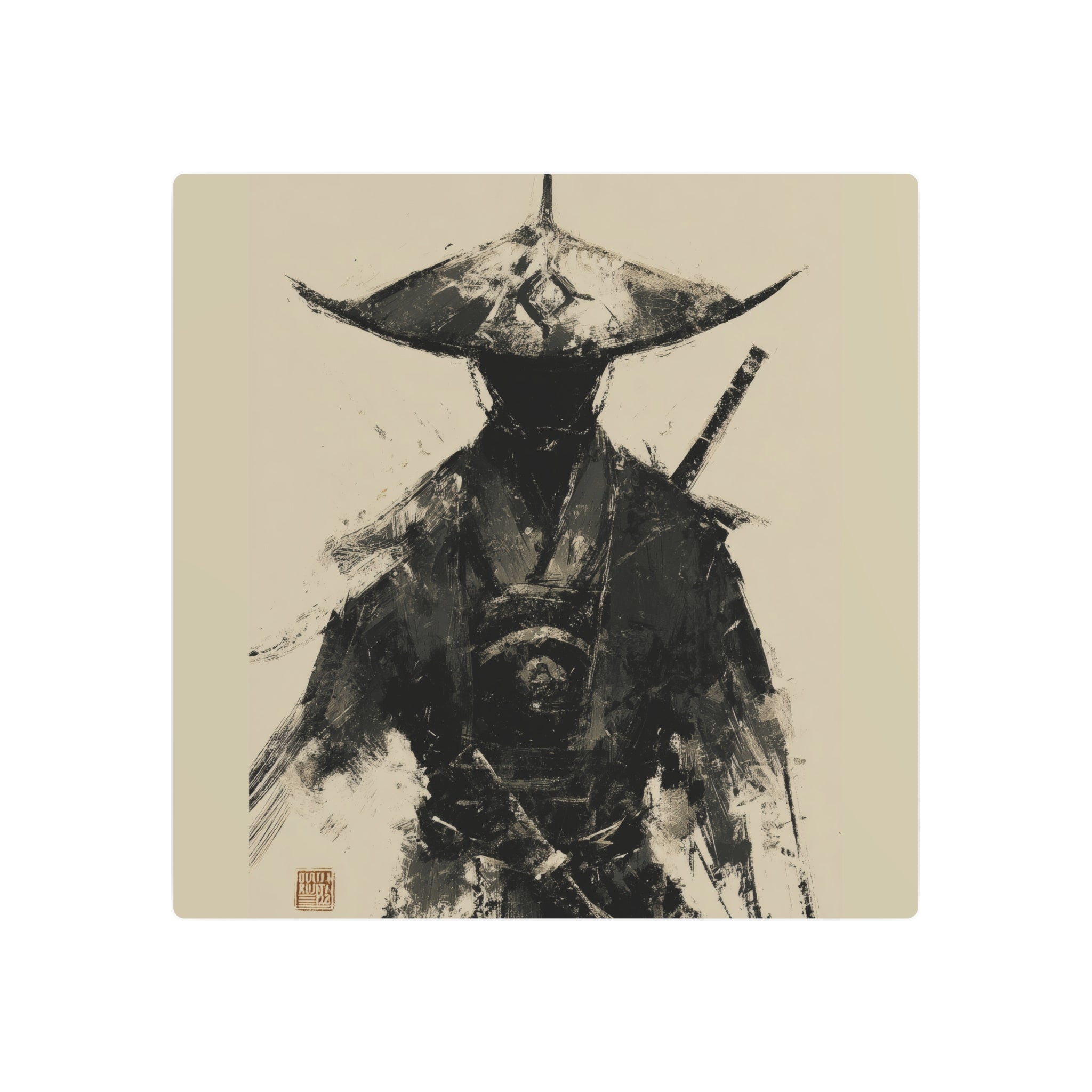 Samurai Ink Warrior Metal Art Sign — Japanese Sumi-e Wall Decor