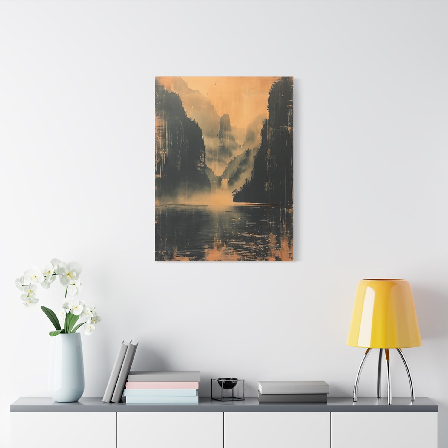 Chinese Landscape Art - Moody Mountain Lake Landscape Art - The Art Hub