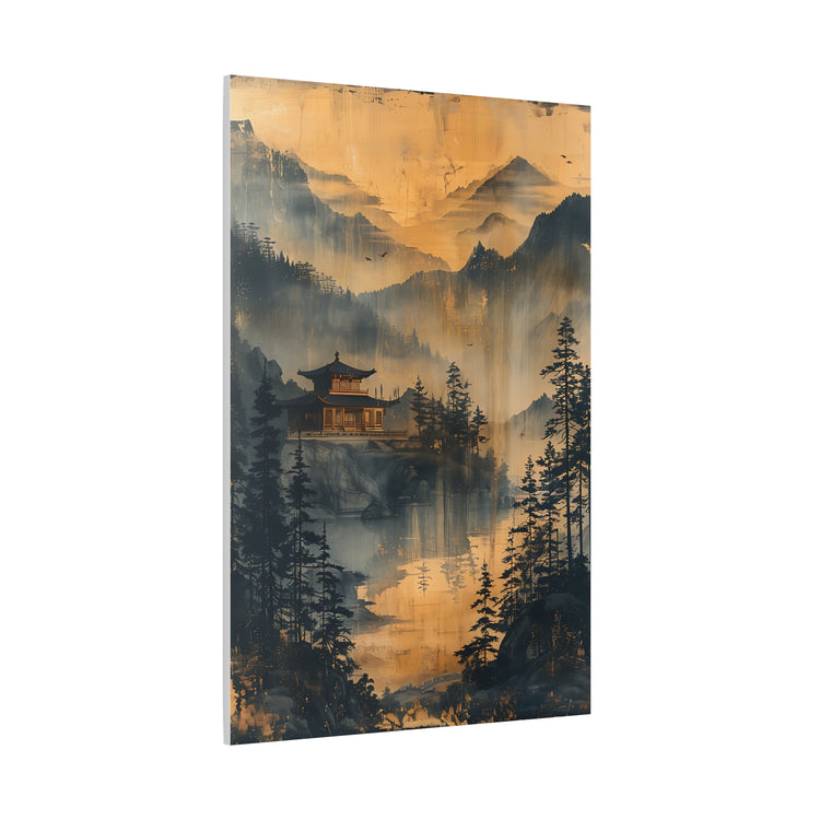 Golden Mist Mountain Landscape Canvas — Asian Pagoda Wall Art - The Art Hub
