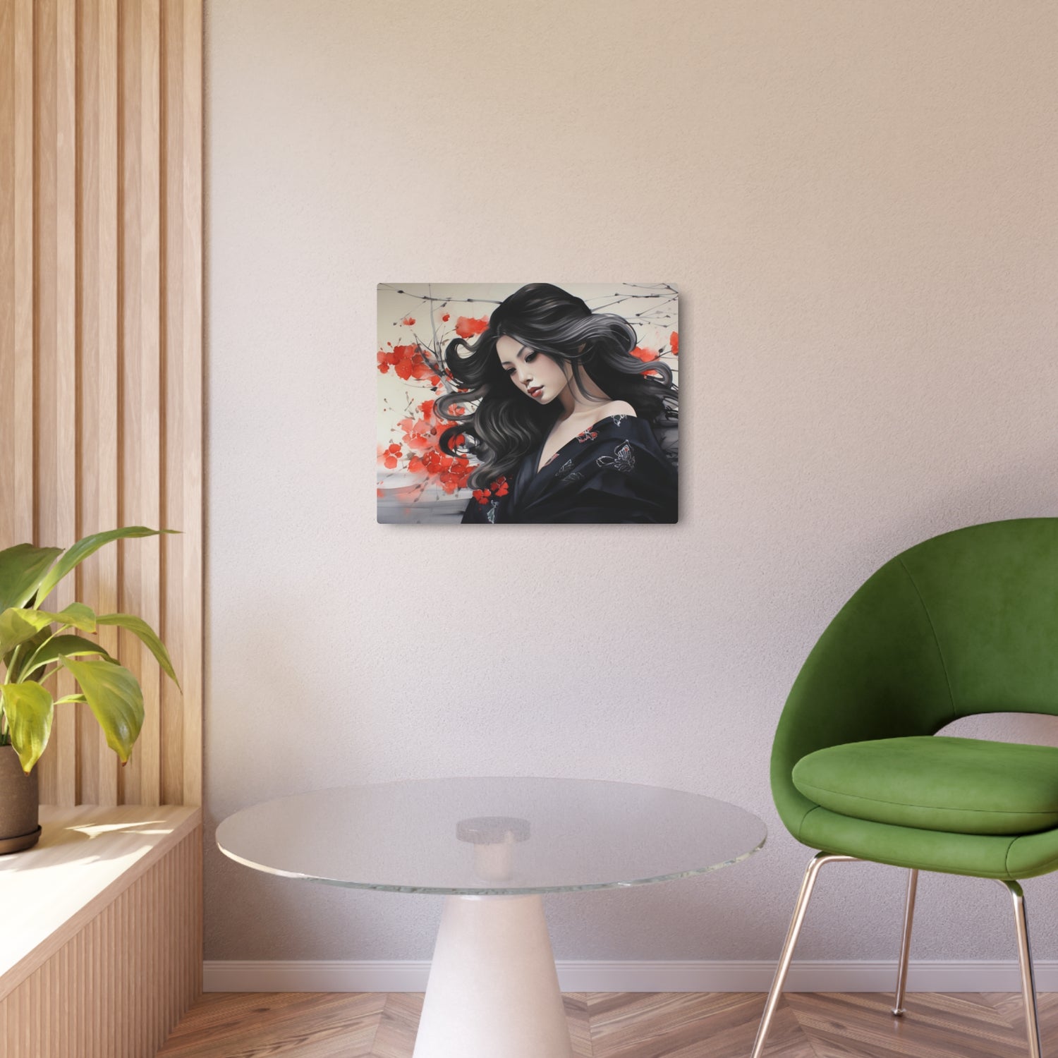 Metal Art Elegant Geisha Portrait Wall Art with Red Poppies | Asian-Inspired Decorative Metal Art - The Art Hub